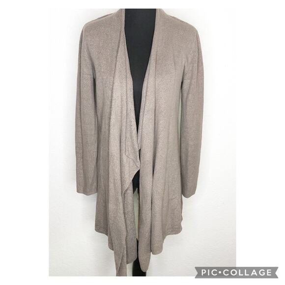 Barefoot Dreams taupe brown open front knit cardigan size Small / Medium - Picture 1 of 15